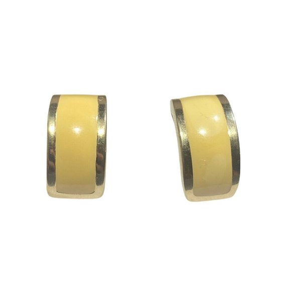 Christian Dior Clip On Earrings Gold Plate Cream Enamel Stripe Vintage Signed - Picture 1 of 8